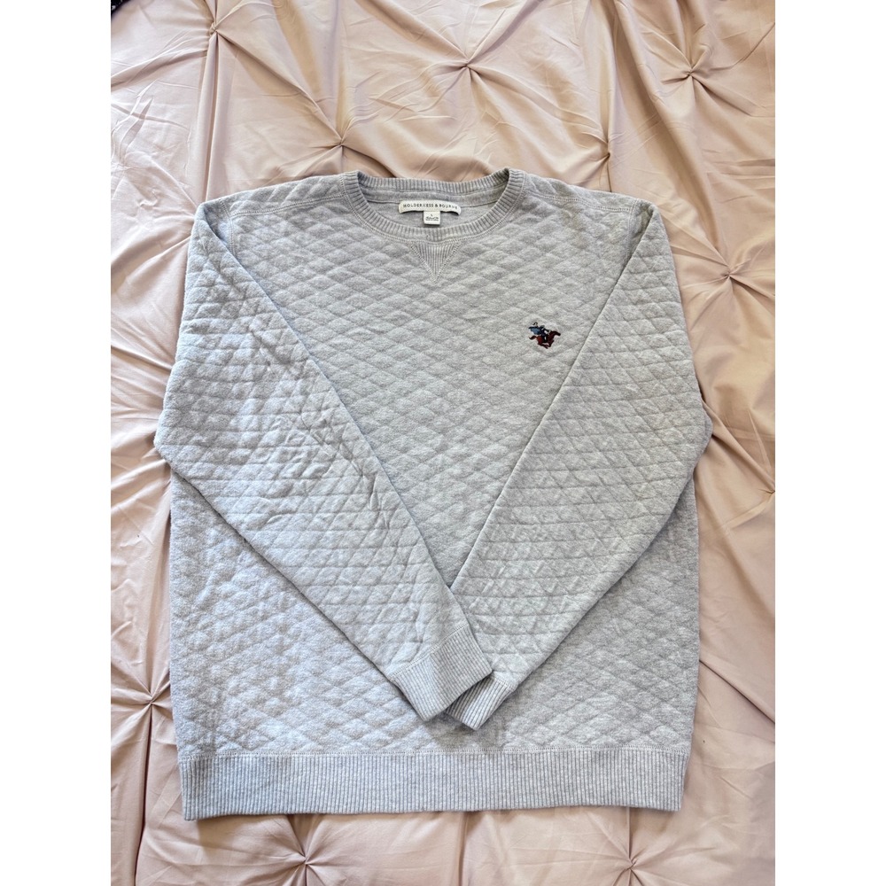 Holderness & Bourne Gray Quilted Cotton Pullover Sweater Mens Large Tailored Fit